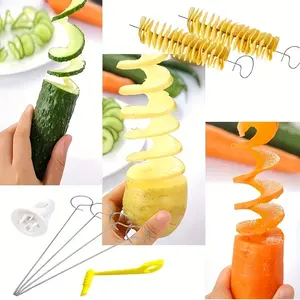 6Pcs Manual Spiral Potato Slicer, Tornado Potato Cutter, DIY Twisted Chip Making Tool, Handheld Spiral Slicer for Potato Cucumber Carrot, Reusable Kitchen Gadget for BBQ & Family Party