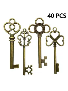 Vintage Skeleton Key Charm Set, 40pcs Handmade Craft Supplies, Party Favors & Gift Decorations (4 Styles X 10 Pieces), Jewelry Accessory