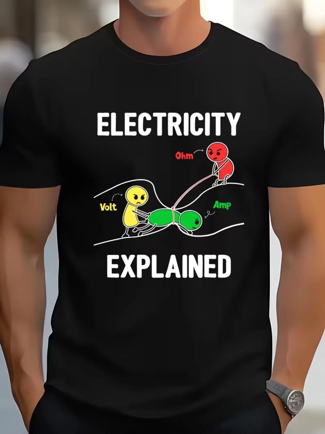 Electrical Principles T-Shirt - Ohm'S Law And Circuit Diagram (Voltage/Current/Resistance Icons) - Funny Electrician Physics Teacher Engineer Gift - Unisex Science Clothing