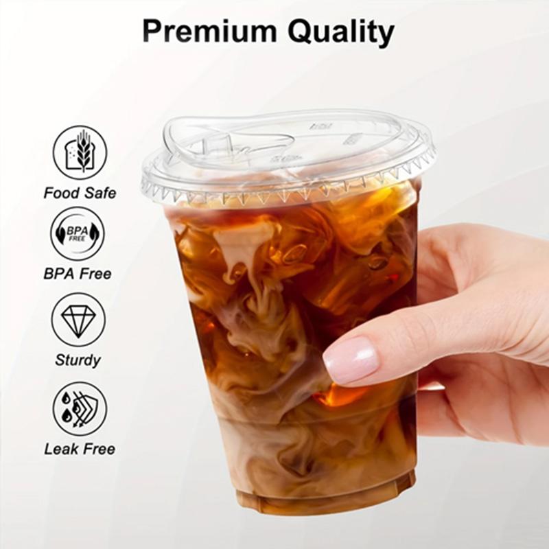 Disposable Cold Cups with Sip Lid, Food Grade Biodegradable PET Cups, Leak Proof Iced Drink Cups for Coffee Milk Tea Shop – For Café  Tea Home Party Gift
