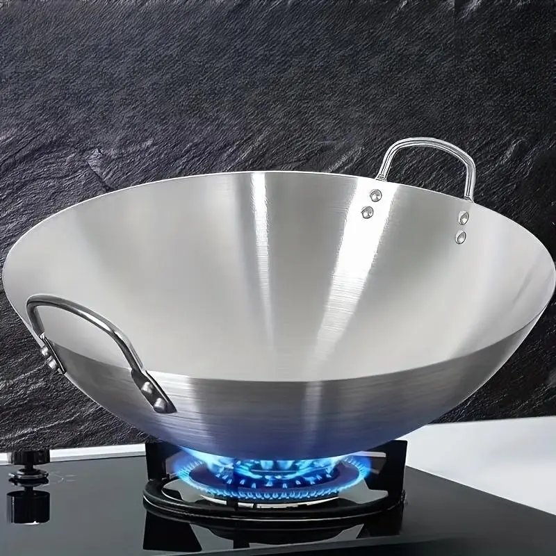 Heavy-Duty Stainless Steel Wok & Frying Pan Suitable for Gas/Induction/Electric Stoves, Professional Non-Stick Cookware with Ergonomic Handle, Compatible for Burners, Stir-Fry Pan for Gas, Induction, Electric Stovetops, Easy to Clean