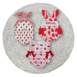 Little Baby Girls Strawberry Spring Flowers Straps Tie Sleeveless Cute Bodysuits Soft Stretchy Bubble Rompers