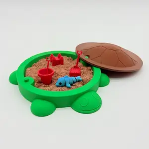 Stress Relief Desktop Sandbox Kinetic Sand Set with Micro Mini Articulating Figure and Turtle Lid for Creative Play