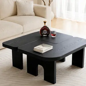 ARCH Modern Black Wooden Nesting Coffee Table Set 70.86" Extendable Splicing Center Table for Living Room Space-Saving Accent Furniture MDF Fir Wood Antique Black Finish, Antique Black Color Options, MDF Material, Product Weight: 53.57 lb