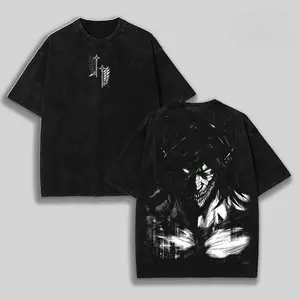 Retro Heavy Eren Yeager x Attack On Titan Ver 2 Anime Double Printed Men's Vintage Tee Washed Unisex Oversize Anime Manga Washed Heavyweight Cotton T-shirt, Anime Gift For Him vintage t-shirt casual menswear style top