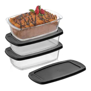 JoyJolt Glass Loaf Pans with Lids, Set of 3