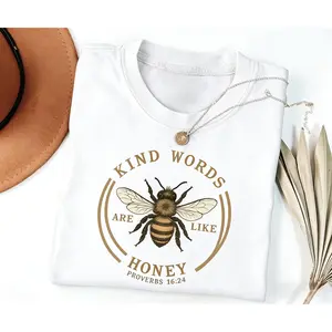 Kind Words Are Like Honey tshirt, Faith Based Gift, Bible Verse Tee, Religious TShirt, Butterfly Bible Verse Tee,Women's 100% Cotton Short Sleeve Tee,Christian T-shirt, Bible Verse T-shirt, Faith Wear, Bee T-shirt