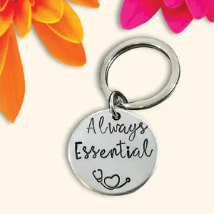 Always Essential Worker keychain with stethoscope hand stamped gift, key ring, appreciation