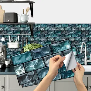 3D Vintage Brick Pattern Wall Sticker, Self Adhesive Tile Sticker, Removable Kitchen Backsplash, Wall Decor for Home Kitchen Bathroom Laundry Room