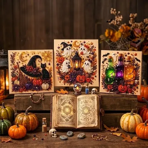 RODEWILL Spooky-Cute Halloween Irregular Pearl Beads 3D Diamond Art Kit for Adults - Easy DIY Craft Set, Beginner-Friendly Fall Wall Art, Halloween Gifts with Ghost Figures, Diamond Art Kits