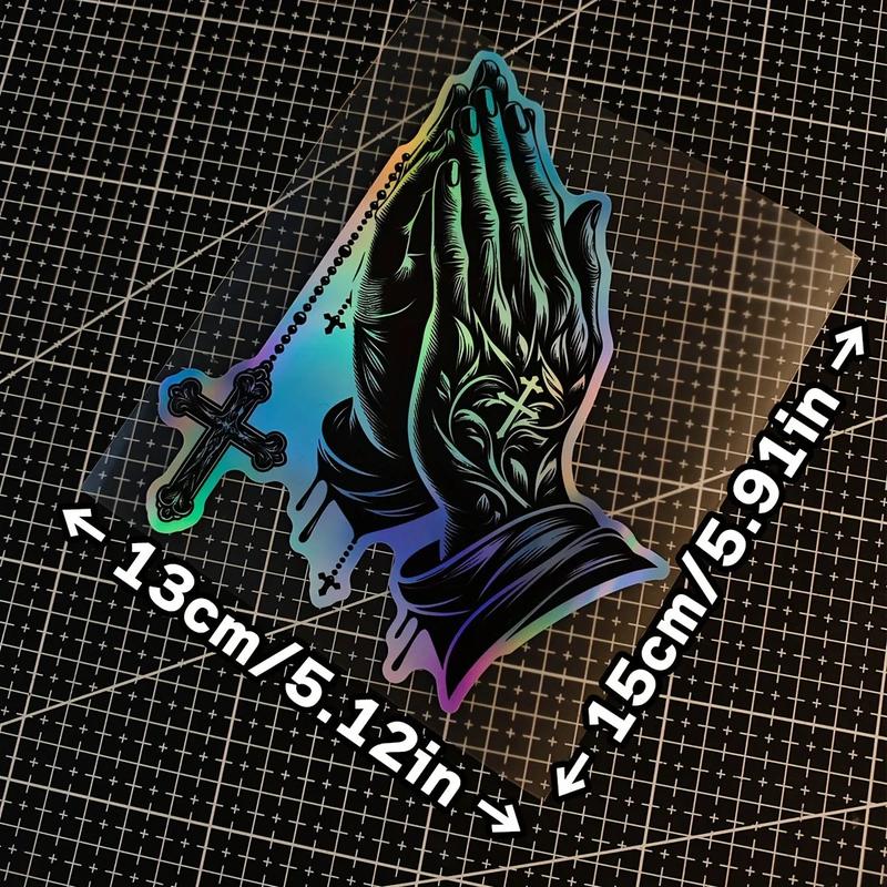 1PC Religious car sticker - Christian praying hands and cross, black gradient to purple - suitable for cars, trucks, motorcycles