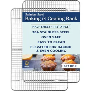 Oven-Safe Dishwasher-Safe 100% Stainless Steel Cooling & Baking Rack Set Heavy Duty Tight-Wire 11.5 x 16.5-inch Set of 2 Half Sheet Pan Cooling Racks