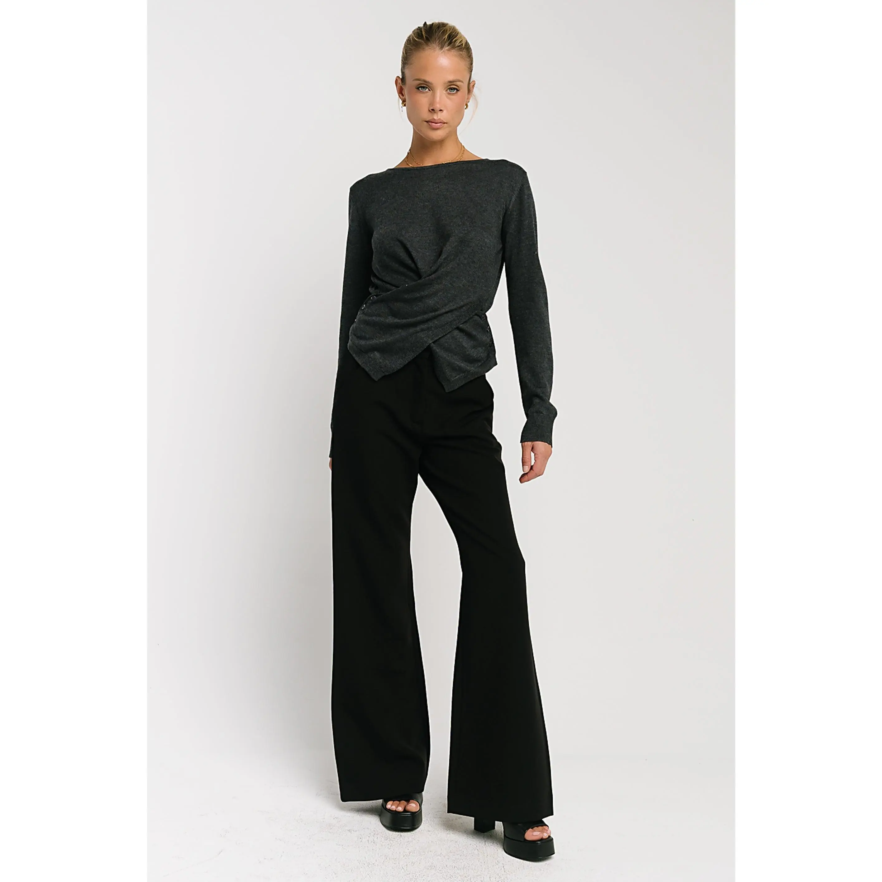 Gwen Criss Cross Sweater in Charcoal