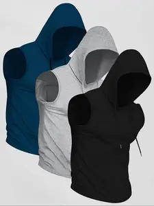 Men's Solid Color Hooded Tank Top, Casual Comfortable Sleeveless Hoodie Vest for Summer, Men's Top for Outdoor Workout, Athletic Workout Clothing