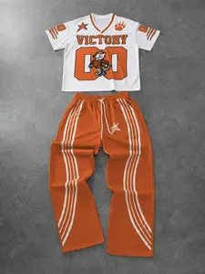 Men's American retro sportswear set, Streetwear Tracksuit, energetic street style, victory declaration, campus sports, high street competitive feel, football style, suitable for street style, sports, daily wear, gift, couple outfits