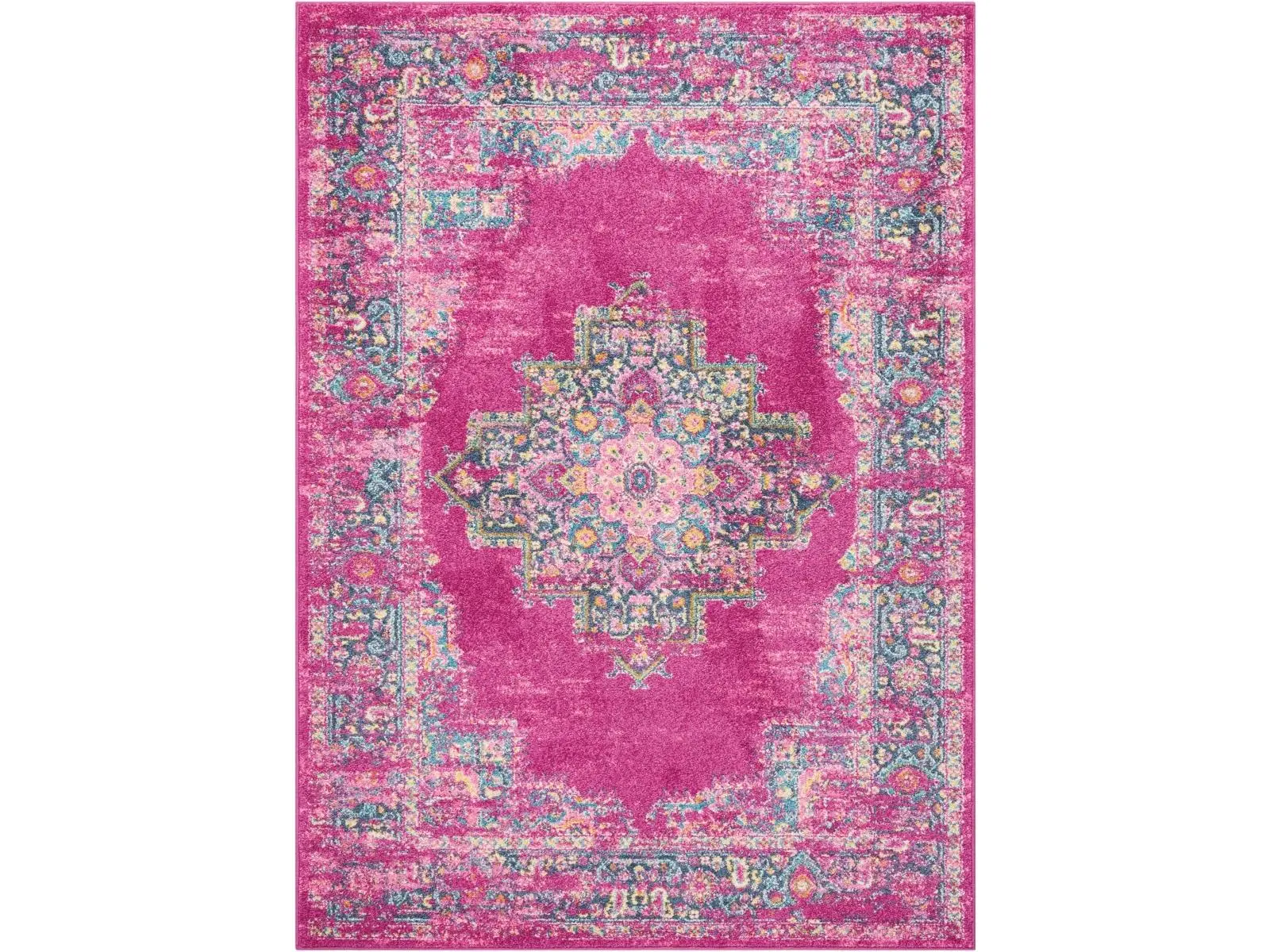 212 MAIN 4 x 6 ft. Fuchsia & Blue Distressed Home Decor Rug, Soft Area Rug for Household Textiles & Soft Furnishings, Soft Rug