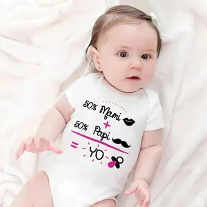 50% DAD + 50% Mom = Me Spanish Print Baby Jumpsuit Funny Newborn Outfit Infant Short Sleeve Romper Toddler Cute Bodysuit Clothes