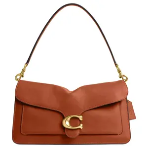 COACH Tabby 36 Solid Color Signature Pendant Leather Crossbody Bag for Women, Large, Amber Brown