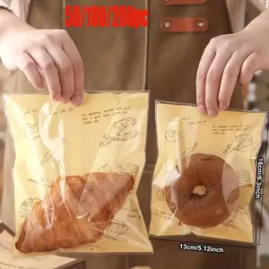 50/100/200pc self-adhesive sealed baking bags and dessert bags are suitable for storing bread, croissants, cookies, cakes, candies, snacks, Baked goods, etc. They are suitable for use in events such as Halloween, Easter, and Christmas