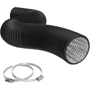 Flexible 6 Inch Ducting - Black 25 Feet Flex Aluminum Duct with 2 Clamps – 4 Layer HVAC Ventilation Air Hose - Great for Grow Tents, Dryer Rooms, House Vent Register Lines