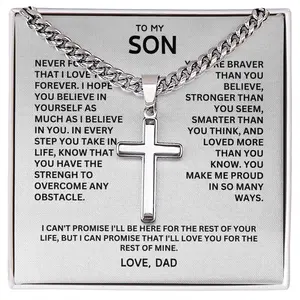 To My Son - Love Dad - Artisan Cross on Cuban Link Chain, Personalized