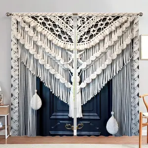 Boho Style Geometric Pattern Door Curtain, 1 Set Tassel Decor Door Curtain, Home Decor for Living Room Bedroom, Room Divider Curtain