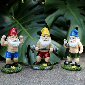 Funny Workout Garden Gnomes Statues 3pcs 6.2 Inches Outdoor Funny The Muscular, Barbell and Dumbbell Gnomes Decorations Set for Yard, Lawn, Patio, Indoor Gnome Figurine for Home Tabletop
