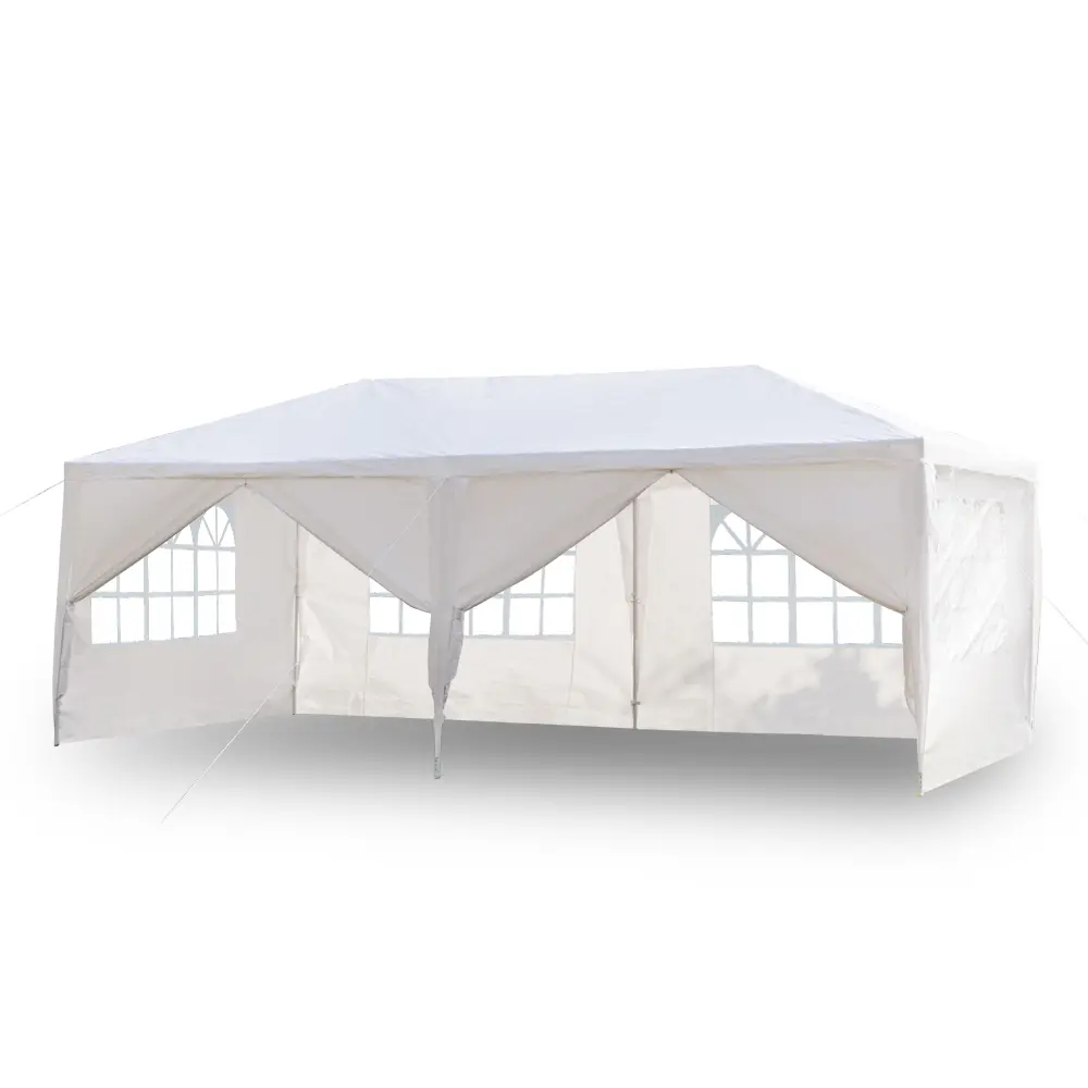 10x20 Rectangular Outdoor Party Tent, Waterproof PE Cloth Canopy with 6 Removable Sidewalls, Ground Stakes and Iron Tubes, Fits 30 People for Backyard Wedding, BBQ Events