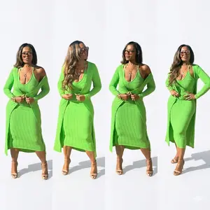 Spring Green Duster & Midi Dress Set – Effortless Chic | Lightweight & Flowy