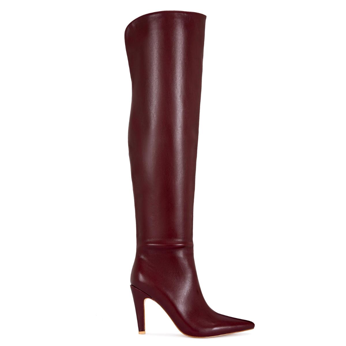 Jane Over The Knee Faux Leather Boots (Burgundy)- FINAL SALE Jane Over The Knee Faux Leather Boots (Burgundy)- FINAL SALE