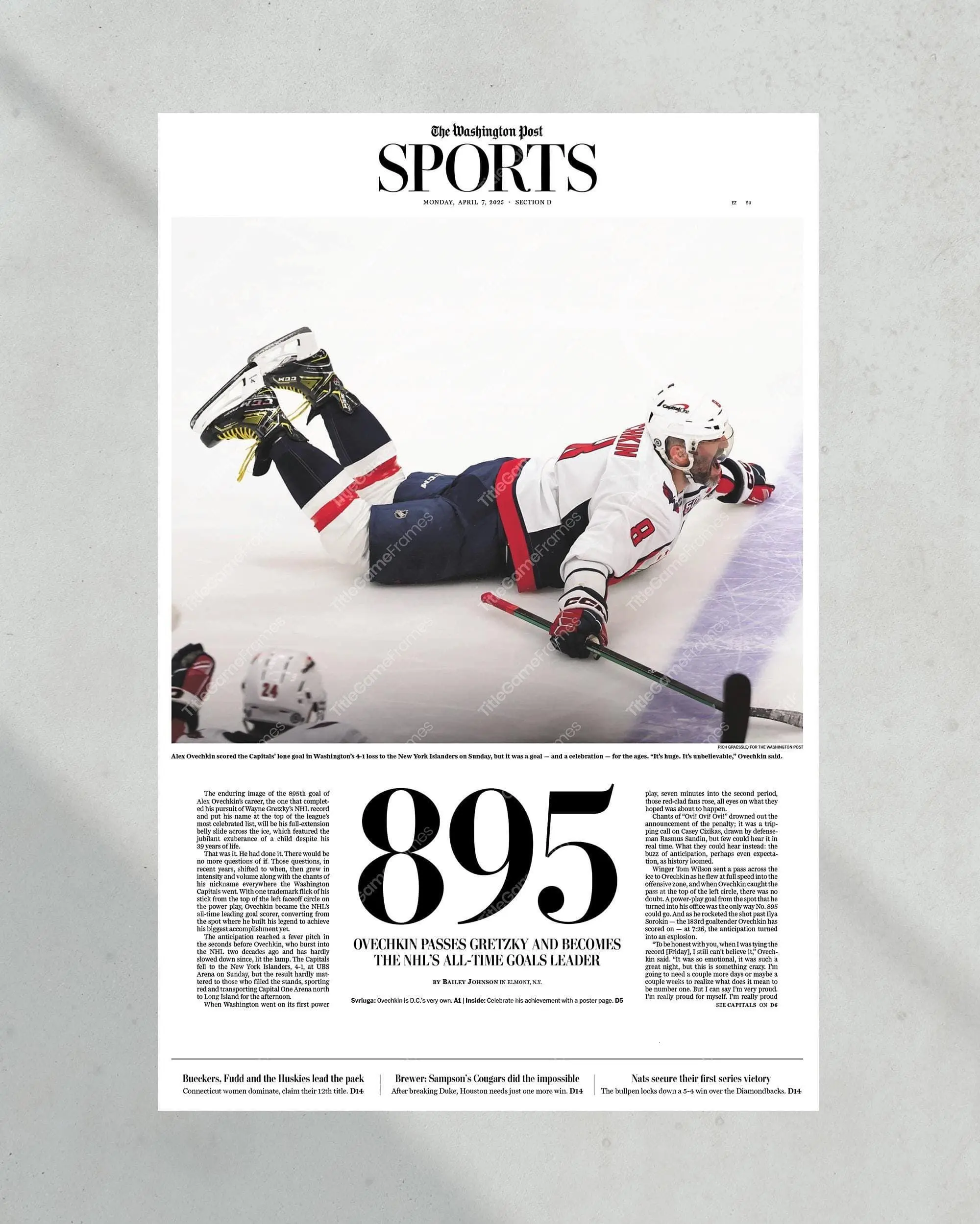 2025 Alex Ovechkin Breaks NHL Goal Record '895 Goals' Commemorative Poster( Unframed - Print Only )
