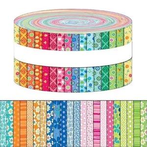40Pcs Precut Polyester Pink Floral Print Fabric Strips, 2.5x19.7in Shabby Chic Bundle for DIY Sewing & Craft Projects