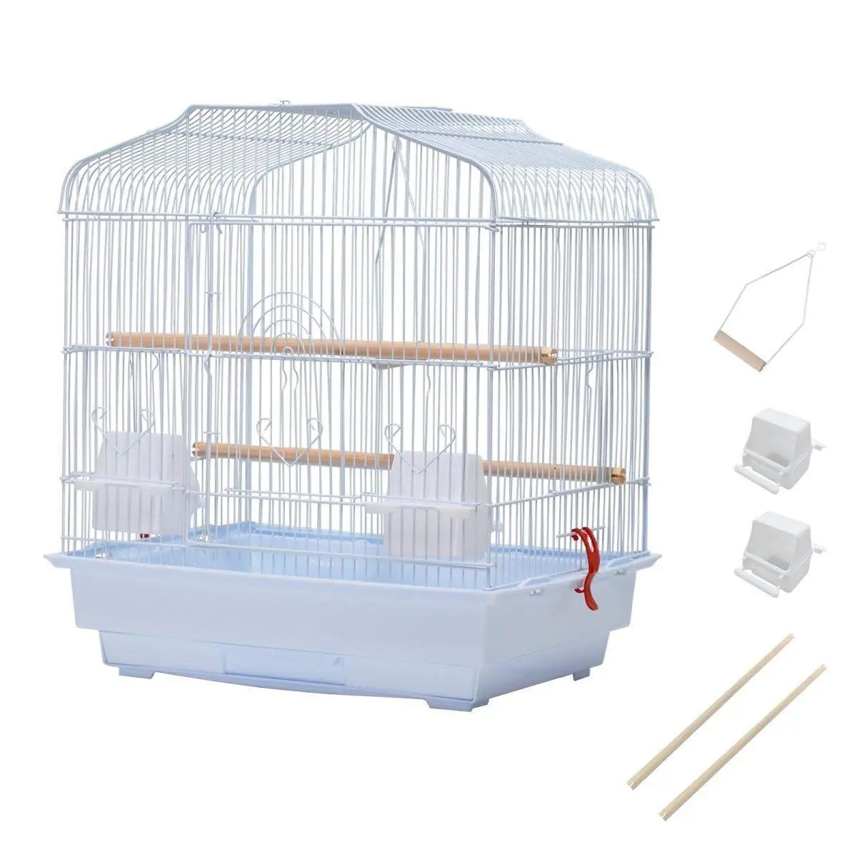 GARVEE Portable White Bird Cage for Small & Medium Birds, Travel and Home Use, Parrot Cage with Wooden Perch, Swing, Food Bowls & Removable Tray, Ideal for Budgies, Cockatiels, Canaries