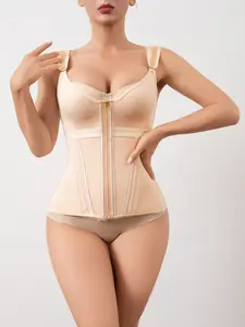 Women's Sexy Waist Training Corset, Abdominal Control Shapewear Tank Top, Outer Zipper Design, Slimming Workout Vest Underwear
