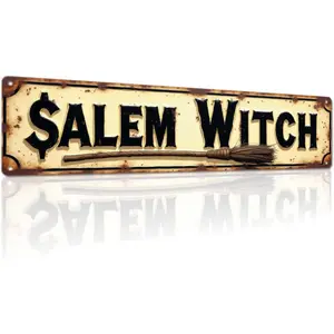 Salem Witch Metal Tin Sign Vintage Rustic Halloween Decor For Farmhouse, Kitchen, Living Room, And Entryway Decorative Signs & Plaques 4x16 Inch