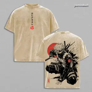 Kakashi Hatake T-Shirt, Naruto Anime Vintage Washed Tee, Sharingan Ninja Graphic Shirt, Oversized Japanese Streetwear, Dark Aesthetic Manga Top, Unisex Casual Anime Fashion