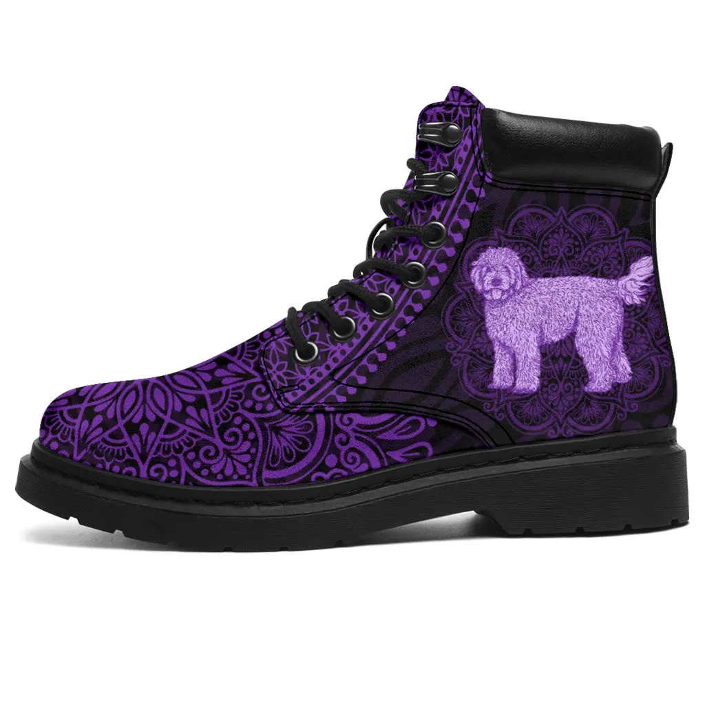 Custom All-Season Boots for Fashion Lovers – Bold, Vegan & Handcrafted Goldendoodle Mandala