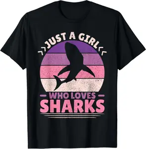 100% Cotton Just A Girl Who Loves Sharks Lover Shark Stuff Funny Shark T-Shirt
