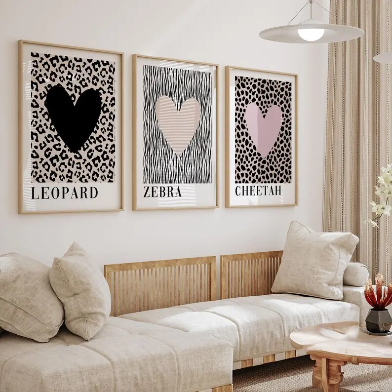 Set of 3 Leopard Print Wall Art Posters, Animal Nursery Art for Girls, Modern Animal Prints for Girls, Gift for Daughter, Dorm Room Décor