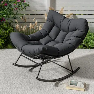 Gaomon Oversized Wicker Papasan Rocking Chair - Curved Seat, Pre-Assembled, Indoor/Outdoor Furniture with Rocking Ease, Comfy Grey Egg Lounge Chair for Reading