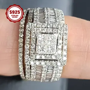 925 Sterling Silver Ladies' Ring, Luxurious And Fashionable Princess Square Design, Halo Setting, Multi-row Setting Of 5A Zirconia, Suitable For Daily Wear, Engagement, Parties, As A Gift For Your Girlfriend.