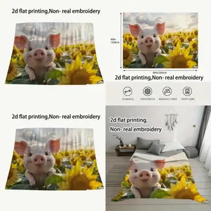 Practical NonReal Embroidery Blanket with Little Animals Playing in Sunflower Fields Ideal for Camping Trips Office Beds Birthday or Holiday Gifts 60X80 Inch Flat Printed Nap Blanket