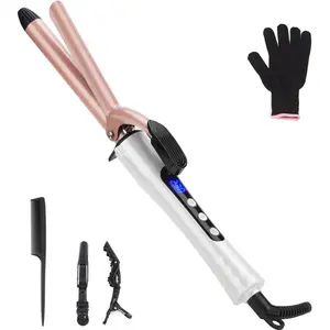 Curling Wand 19mm Professional Ceramic Hair Curling Iron with Clip for Short To Long Hair Styler Curler, Digital Display, Hair Curler Wand with Glove, Dual Voltage for Gifts for Women