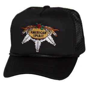 TOP HEADWEAR American Spirit Trucker Hat – Snapback Cap with Embroidered Western Skull Design for Men & Women Black