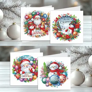 4-Piece Christmas Diamond Painting Card Set, DIY Holiday Greeting Cards with Envelopes, Custom Message Card, Creative Gift for Birthdays & Special Occasions
