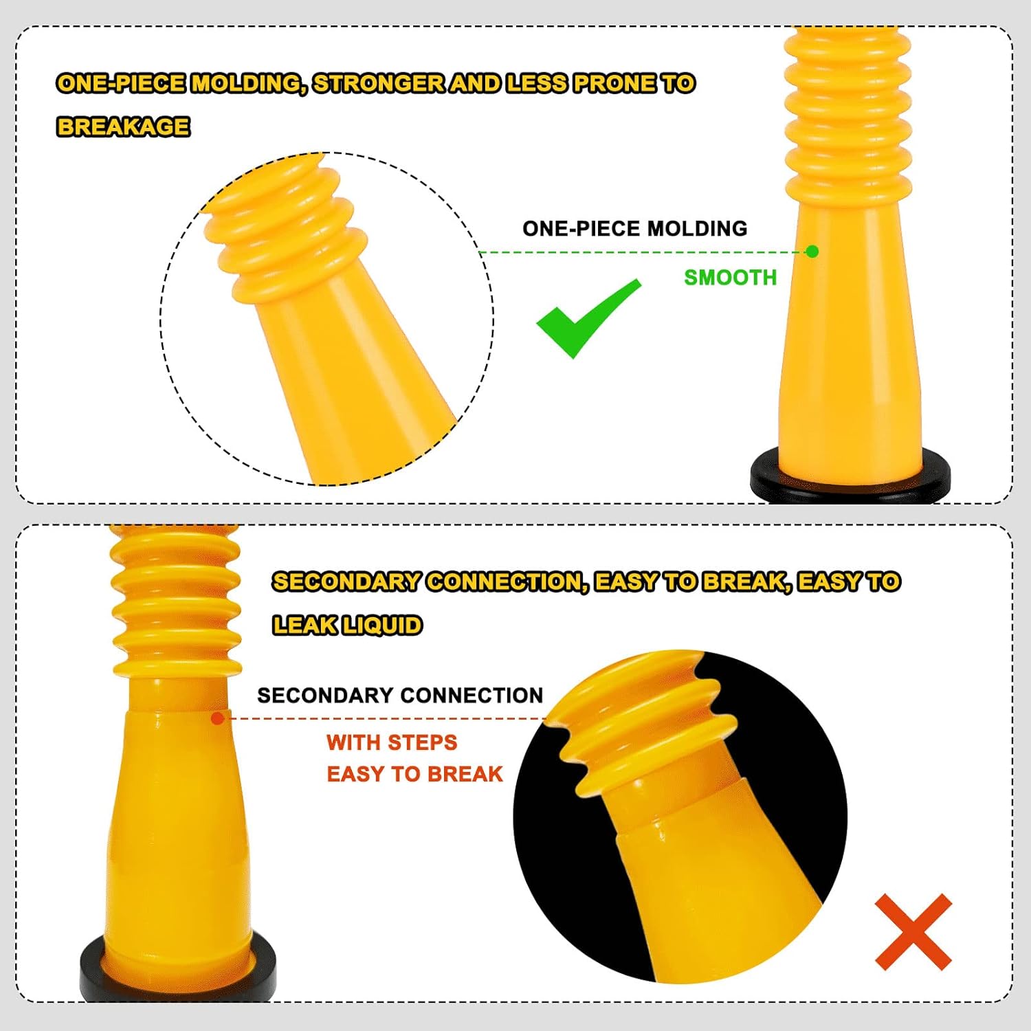 Gas Can Spout Replacement, Gas Can Nozzle Replacement (3 Kits-Yellow). for 1/2/5/10 gallon gas cans. Upgraded replacement gas can spout with flexible nozzle, vent cap, thick rubber pad, spout cover