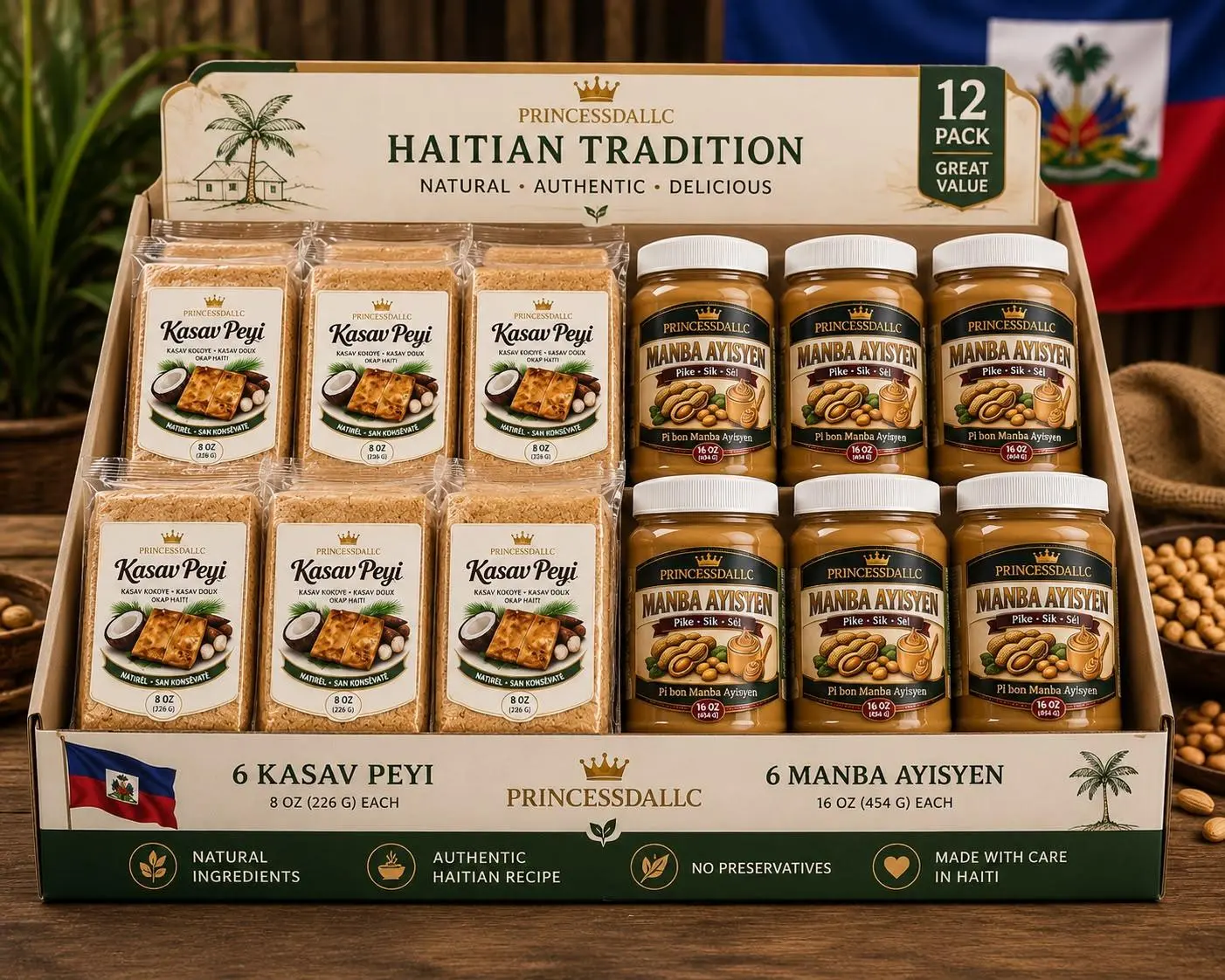 Haitian Cassava Snacks, 6-Pack Kasav Okap 6 Manba Crisps (Traditional Haitian Peyi Cassava Treats)