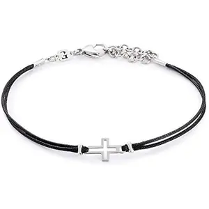 Handmade Black Anklet For Men Set With Silver Plated Cross Pendant By Galis Jewelry - Ankle Bracelet For Men - Cross Anklet For