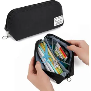 Large Opening Pencil Case Zipper Closure Portable Stationery Organizer Multi-Purpose Bag for Office Travel