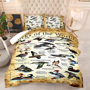 World Duck Guide Printed Comforter Set, Includes Filled Blanket and Pillowcases, High-Definition Duck Pattern, Comfortable Bedding for Bedroom Decoration or Gift for Nature Lover